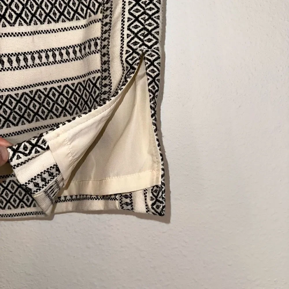 LOFT Womens 6P Ivory & Black Boho Embroidered Geometric‎ Canvas Pencil Skirt